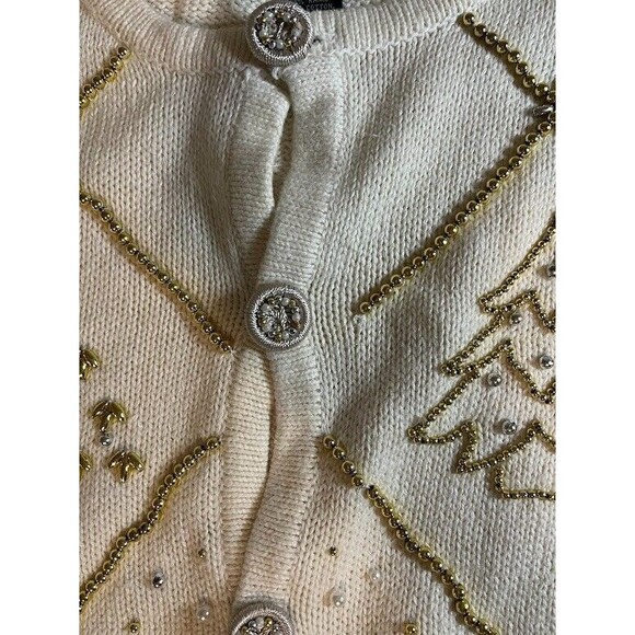 Designers Original Sweater XL Cream Beaded Embroidered Christmas Grandmacore - Picture 5 of 8